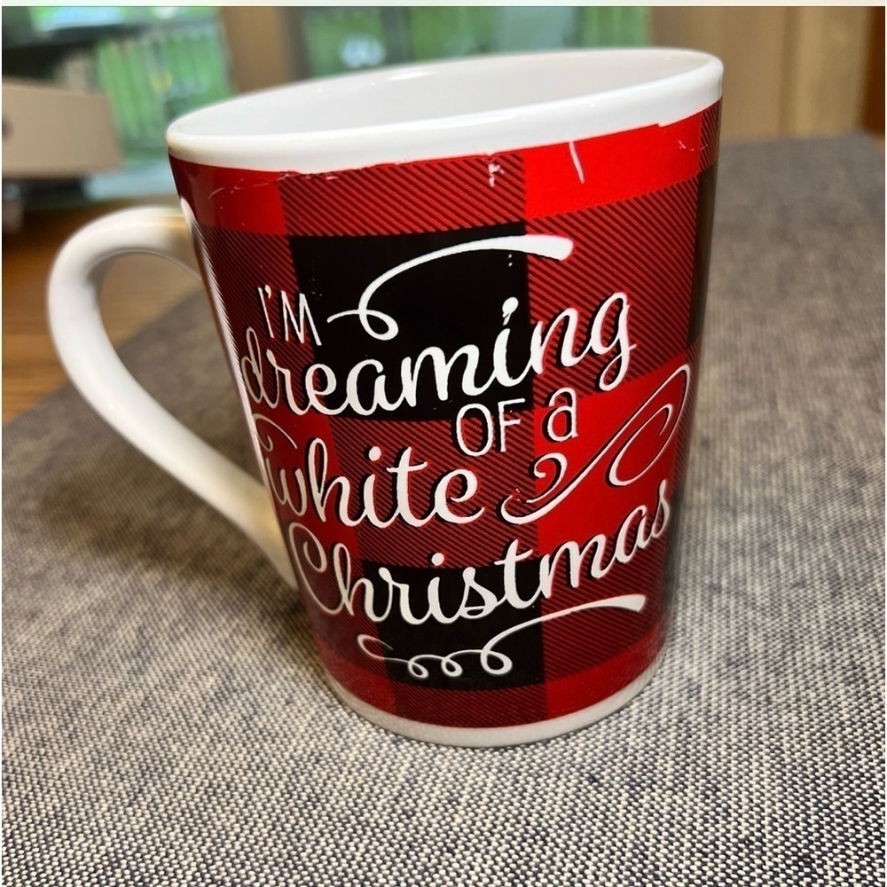 Christmas Mug "I'M DREAMING OF A WHITE CHRISTMAS" Red Plaid Ceramic